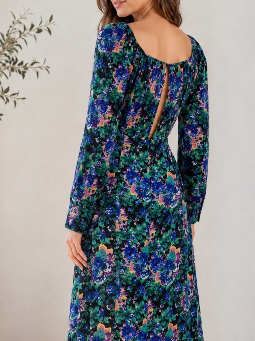 Zara Floral Long Sleeve Maxi Dress in Blue, Green and Pink M